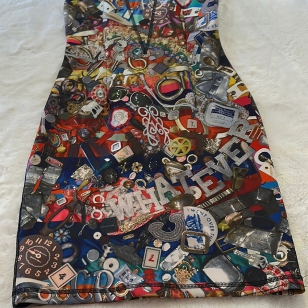 Cynthia Rowley Graphic Collage Sheath Dress with Blue Accents - Picture 4 of 9